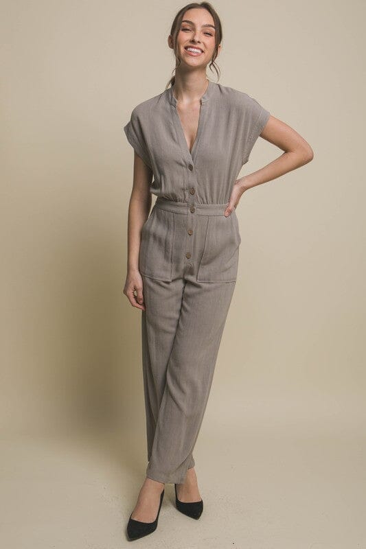 V-Neck Pocketed Jumpsuit Love Tree GREYSTONE S 