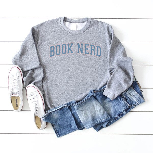 Varsity Book Nerd Graphic Sweatshirt Olive and Ivory Wholesale Graphite Large 