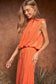 Velvet Sleeveless Round Neck Top and Pants Set Davi & Dani Orange S 