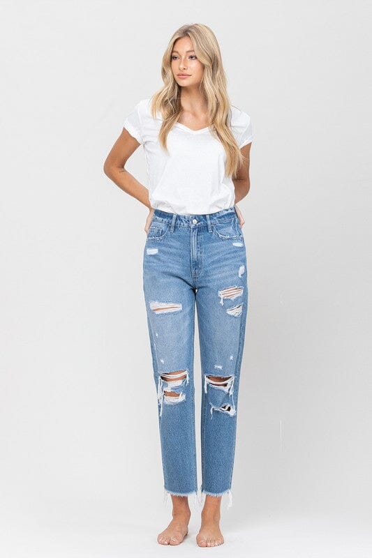 Vervet Distressed Raw Hem Mom Jeans jeans VERVET by Flying Monkey 