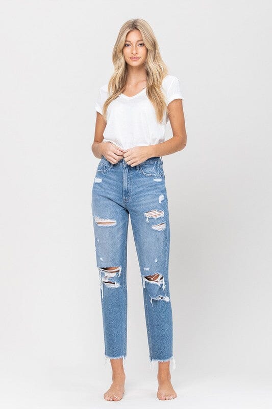 Vervet Distressed Raw Hem Mom Jeans jeans VERVET by Flying Monkey 