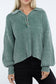 Washed Collared Henley Sweater ZENANA DK GREEN S 