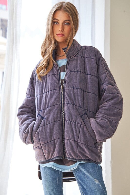 Washed Soft Comfy Quilting Zip Closure Jacket Davi & Dani 