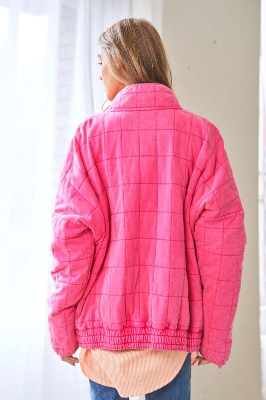 Washed Soft Comfy Quilting Zip Closure Jacket Davi & Dani 