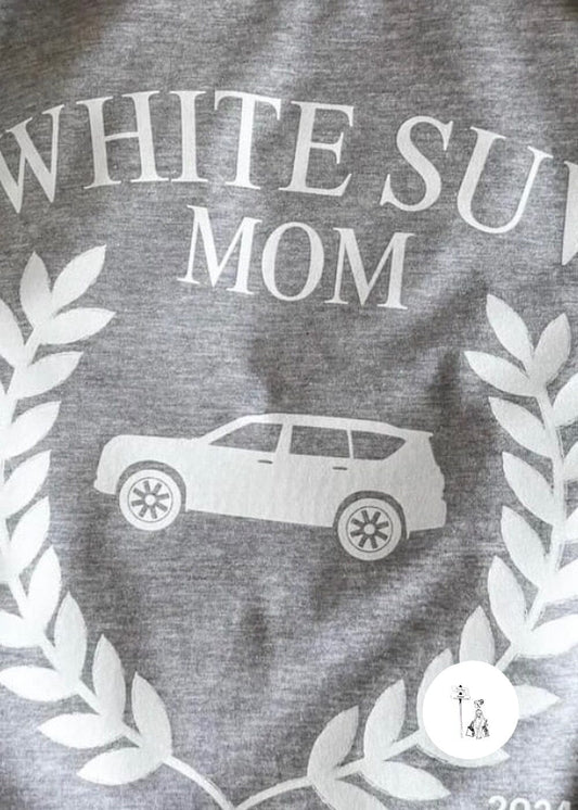 White SUV Mom Graphic Tee mom graphic tee Poet Street Boutique 