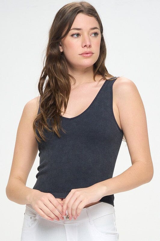 Yelete Reversible Stonewashed Ribbed Tank reversibke tank Yelete Black OS 