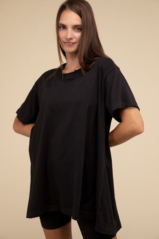 Zenana Cotton Drop Shoulder Oversized Top cotton drop shoulder tee ZENANA BLACK S/M 