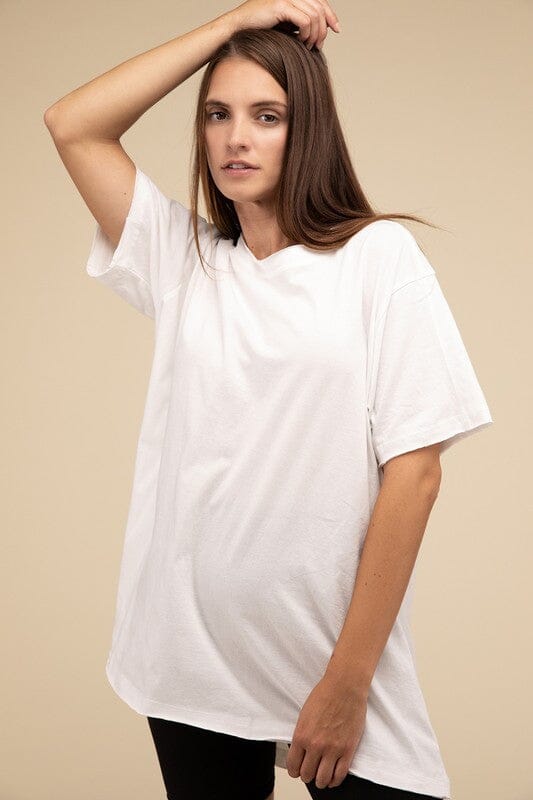 Zenana Cotton Drop Shoulder Oversized Top cotton drop shoulder tee ZENANA WHITE S/M 