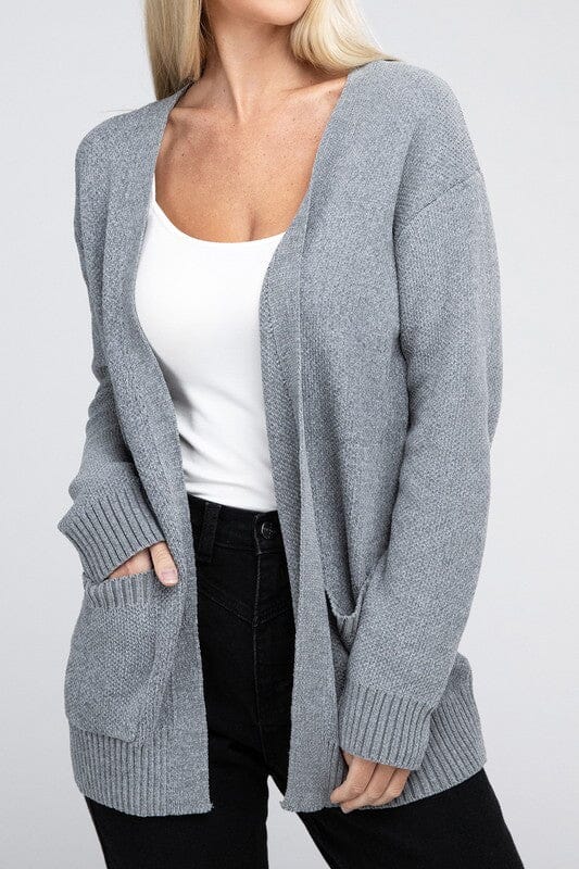 Zenana Melange Open Front Cardigan Sweater cardigan ZENANA H GREY S 