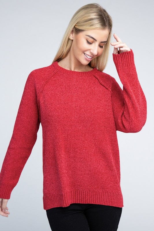 Zenana Raglan Chenille Sweater Raglan chenile sweater ZENANA DK RED S 