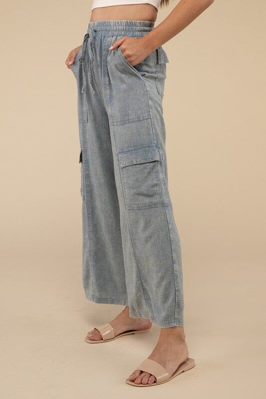 Zenana Washed Linen Cargo Pants ZENANA 