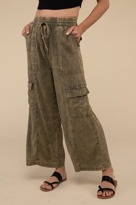 Zenana Washed Linen Cargo Pants ZENANA 