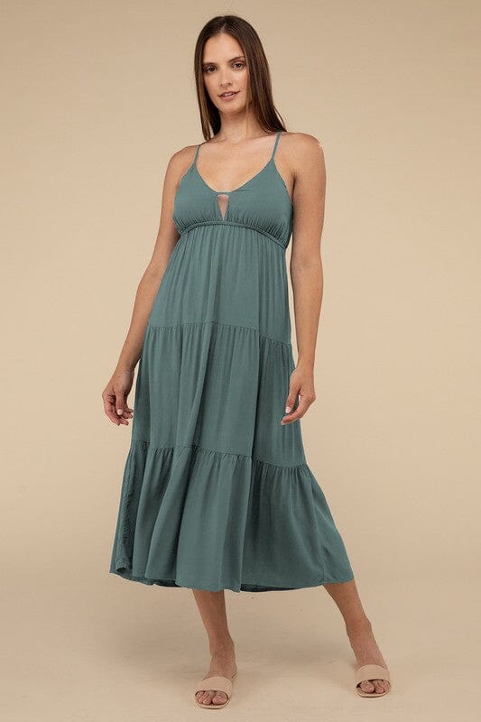 Zenana Woven Sweetheart Neckline Midi Dress sweetheart cami tiered dress ZENANA ASH JADE S 