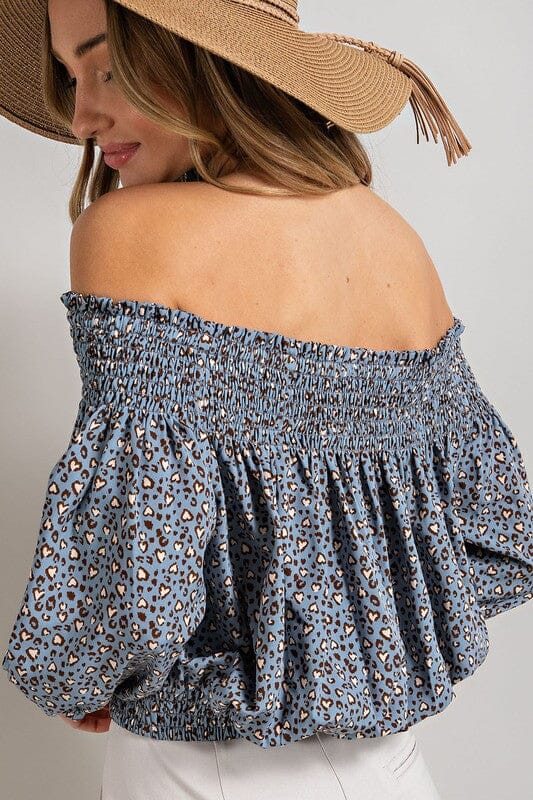 Animal Print Off Shoulder Top off shouler smocked top ee:some 