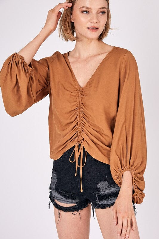 Falling For You Shirring Top long sleeve blouse Mustard Seed 