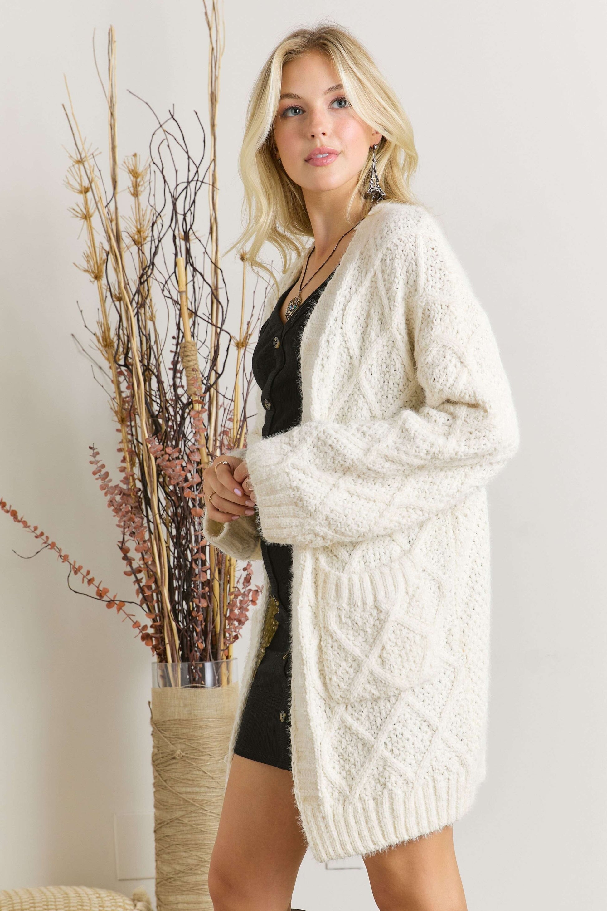 Irresistible Ivory Chunky Knit Cardigan Cardigan Adora 