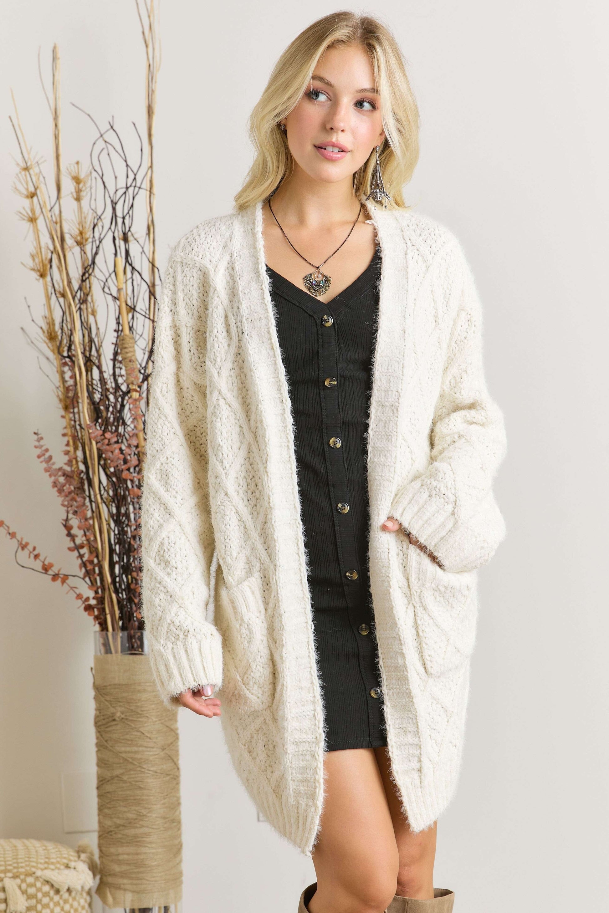 Irresistible Ivory Chunky Knit Cardigan Cardigan Adora S/M 