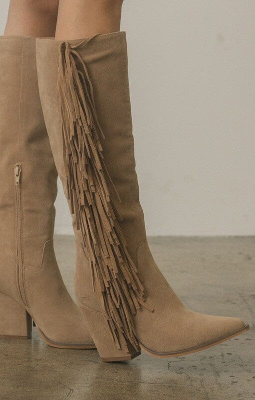 Oasis Society Out West - Knee-High Fringe Boots KKE Originals KHAKI 6 