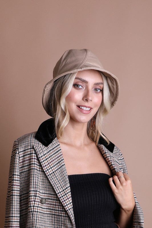 That 70' S Vegan Leather Bucket Hat bucket leather hat Poet Street Boutique Beige OS 