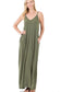 V-NECK CAMI MAXI DRESS WITH SIDE POCKETS ZENANA LT OLIVE S 