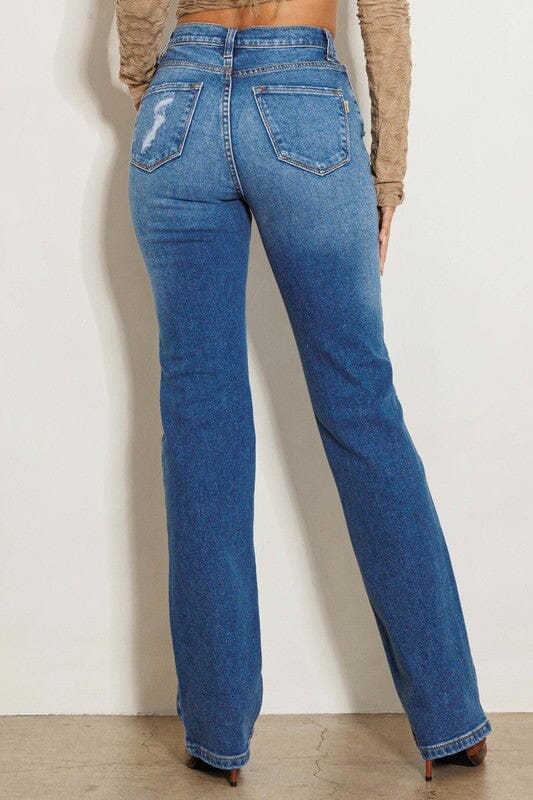 Vibrant M.I.U High Rise Subtle Distressed Straight Jeans straight jeans Vibrant M.i.U 