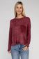 Washed Ribbed Dolman Sleeve Top ribbed washed shirt ZENANA CABERNET S/M 